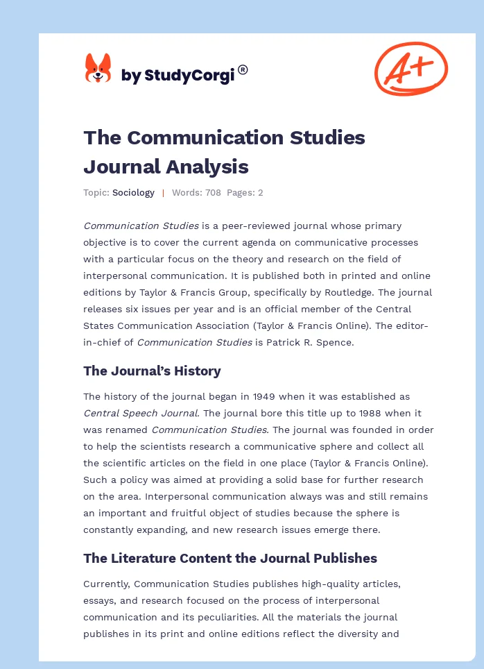The Communication Studies Journal Analysis. Page 1