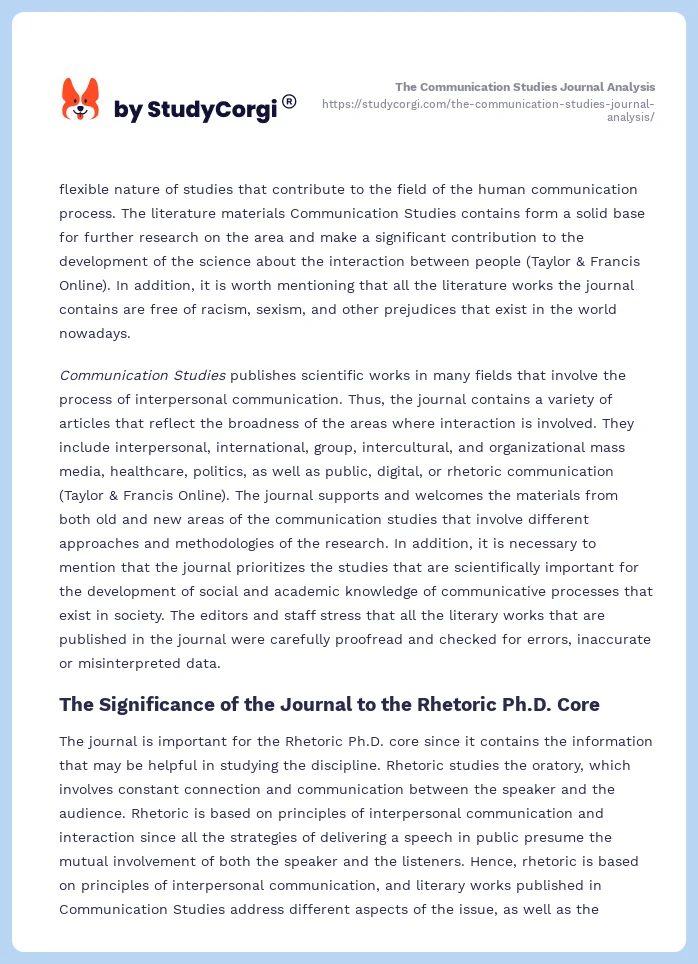 The Communication Studies Journal Analysis. Page 2