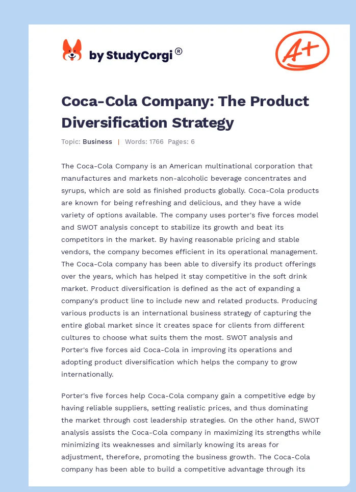 Coca-Cola Company: The Product Diversification Strategy. Page 1