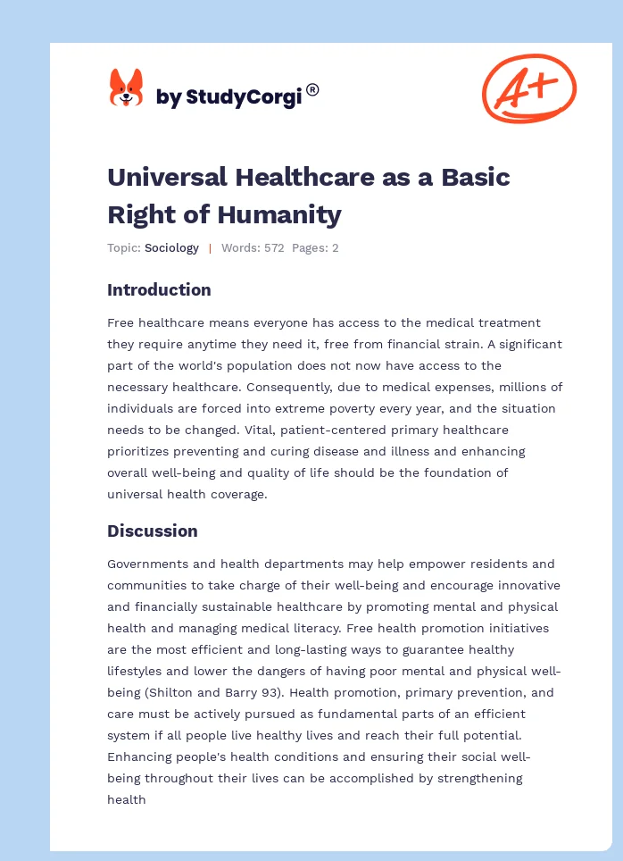 Universal Healthcare as a Basic Right of Humanity. Page 1