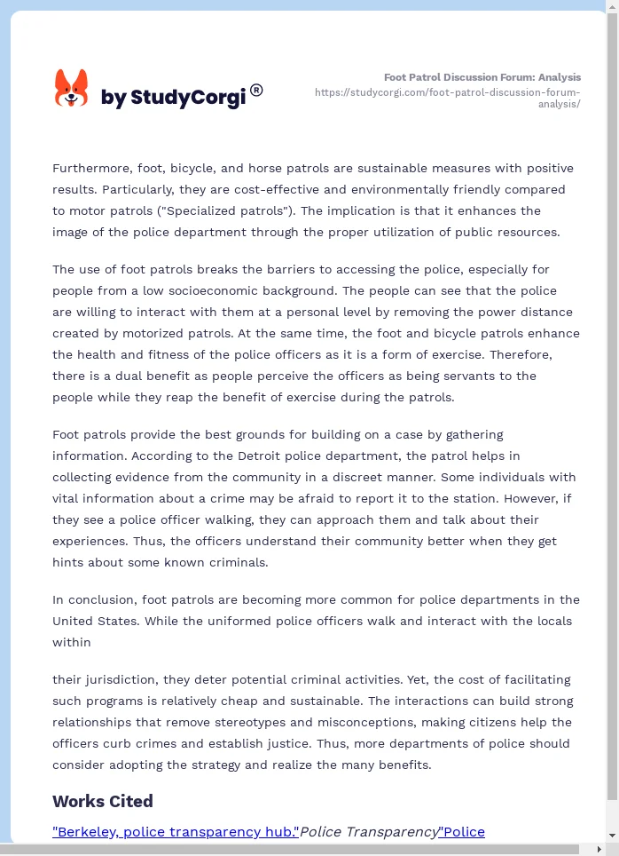 Foot Patrol Discussion Forum: Analysis. Page 2