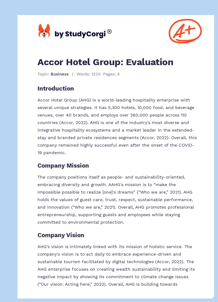 Accor Hotel Group: Evaluation. Page 1