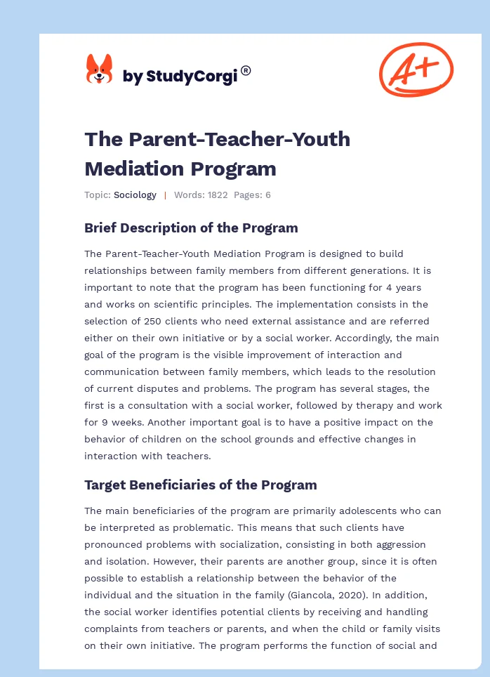 The Parent-Teacher-Youth Mediation Program. Page 1