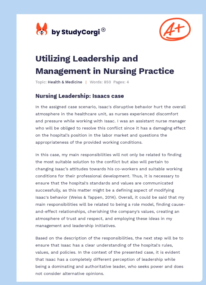 leadership and management essay nursing