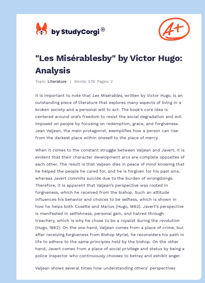 "Les Misérablesby" by Victor Hugo: Analysis. Page 1