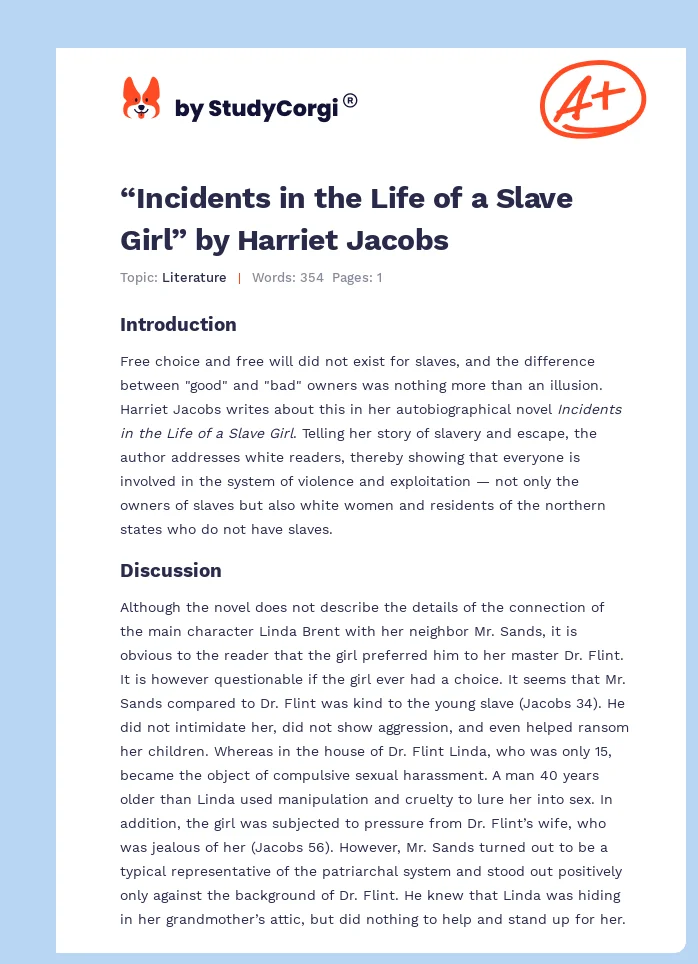 “Incidents in the Life of a Slave Girl” by Harriet Jacobs. Page 1