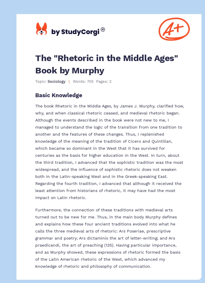 The "Rhetoric in the Middle Ages" Book by Murphy. Page 1