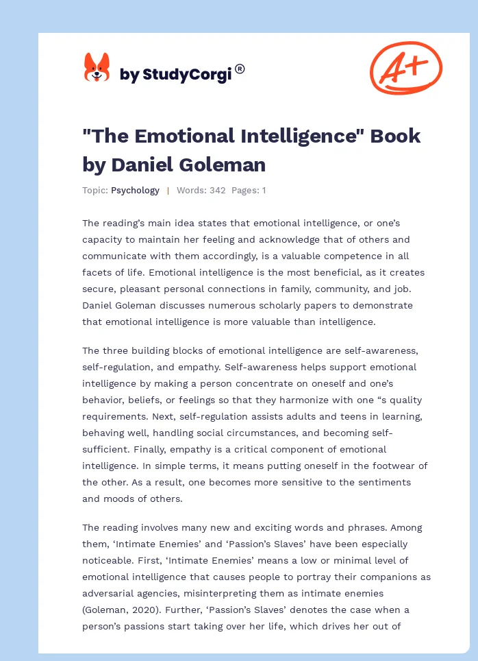 "The Emotional Intelligence" Book by Daniel Goleman. Page 1