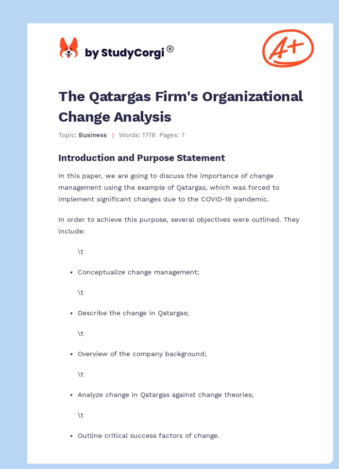 The Qatargas Firm's Organizational Change Analysis. Page 1
