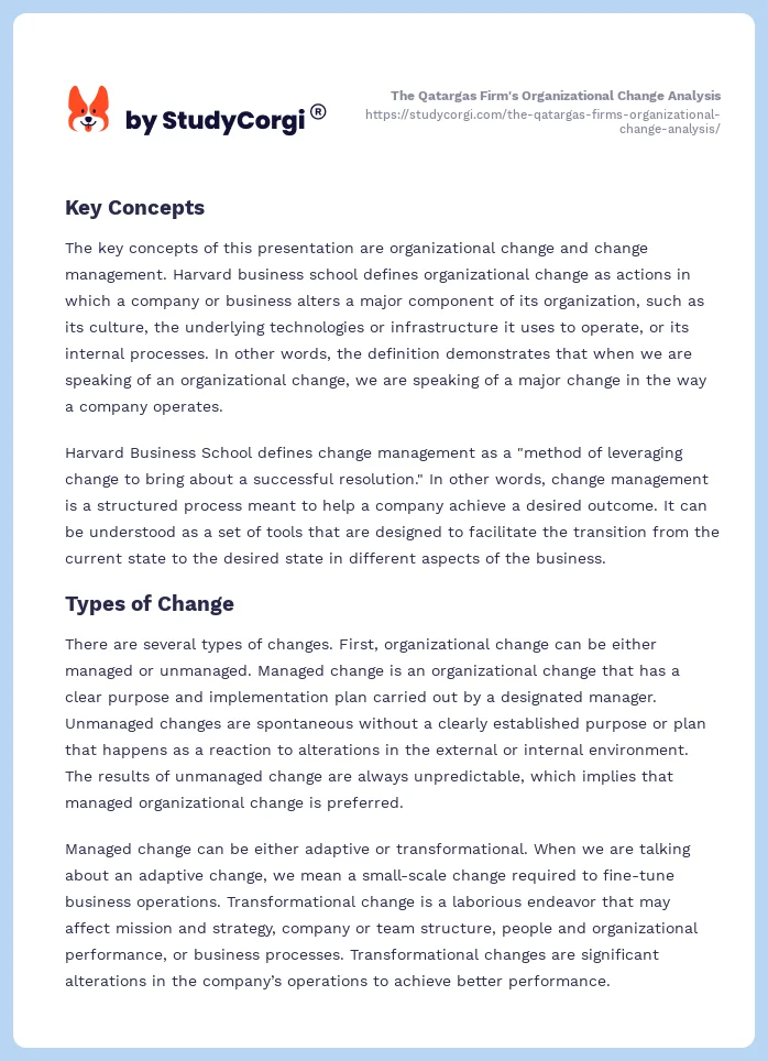 The Qatargas Firm's Organizational Change Analysis. Page 2
