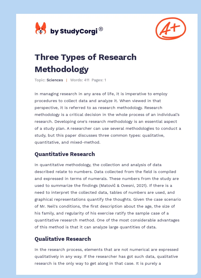 Three Types of Research Methodology. Page 1