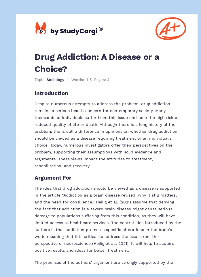 Drug Addiction: A Disease or a Choice?. Page 1