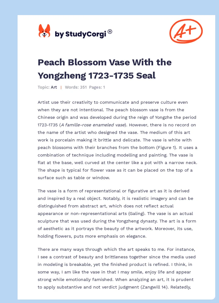Peach Blossom Vase With the Yongzheng 1723-1735 Seal. Page 1