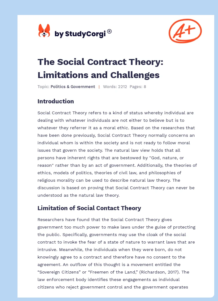 The Social Contract Theory: Limitations and Challenges. Page 1