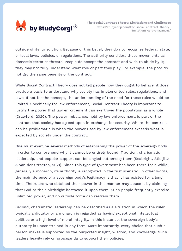 The Social Contract Theory: Limitations and Challenges. Page 2