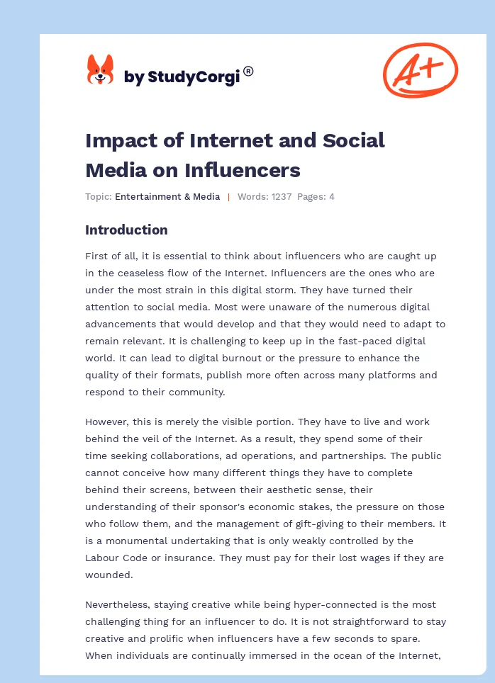 Impact of Internet and Social Media on Influencers. Page 1