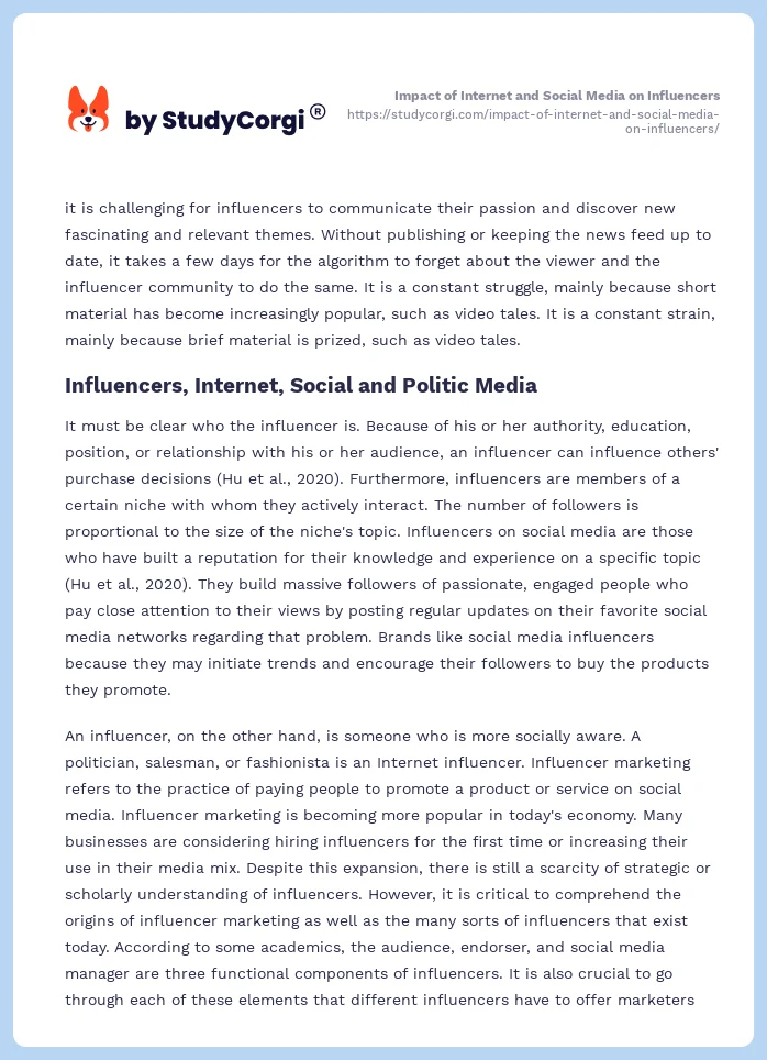 Impact of Internet and Social Media on Influencers. Page 2