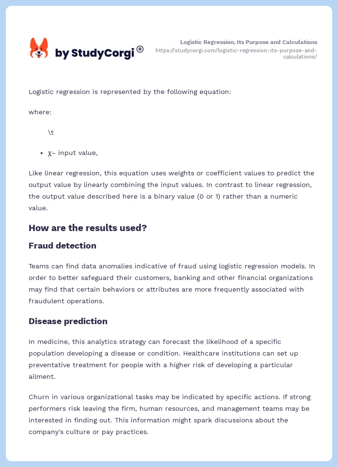 Logistic Regression, Its Purpose and Calculations. Page 2