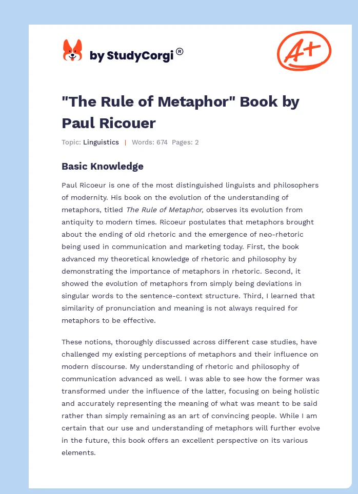 "The Rule of Metaphor" Book by Paul Ricouer. Page 1