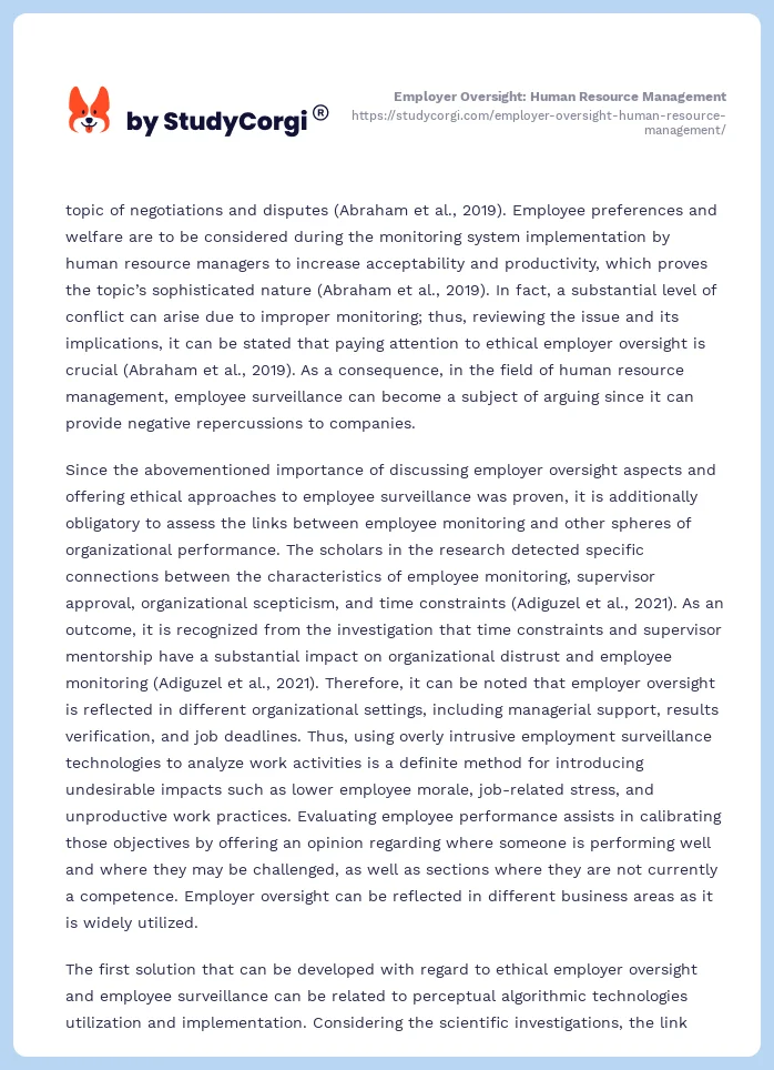 Employer Oversight: Human Resource Management. Page 2