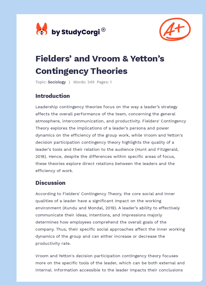 Fielders’ and Vroom & Yetton’s Contingency Theories. Page 1