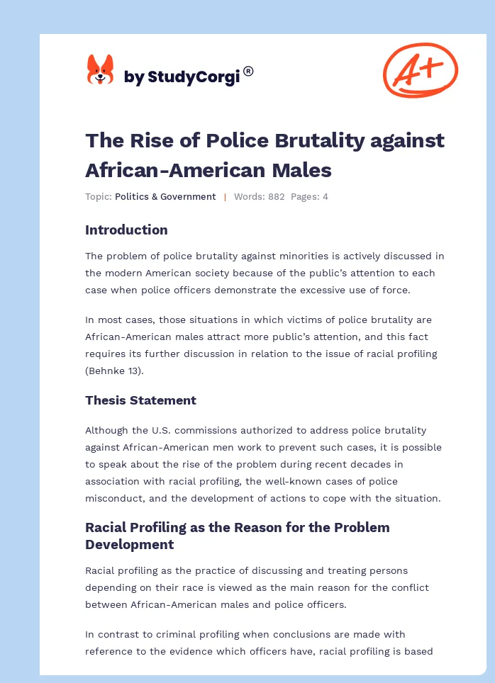 The Rise of Police Brutality against African-American Males. Page 1