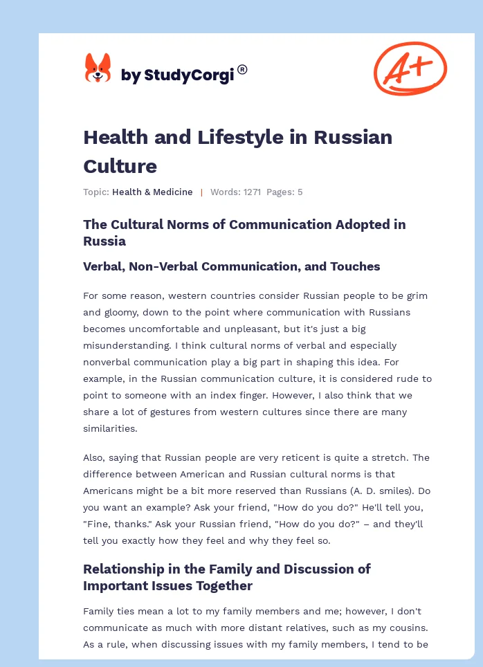 Health and Lifestyle in Russian Culture. Page 1