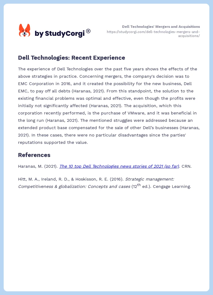 Dell Technologies' Mergers and Acquisitions. Page 2