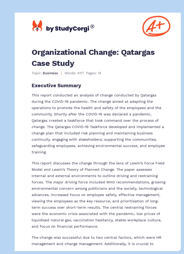 Organizational Change: Qatargas Case Study. Page 1