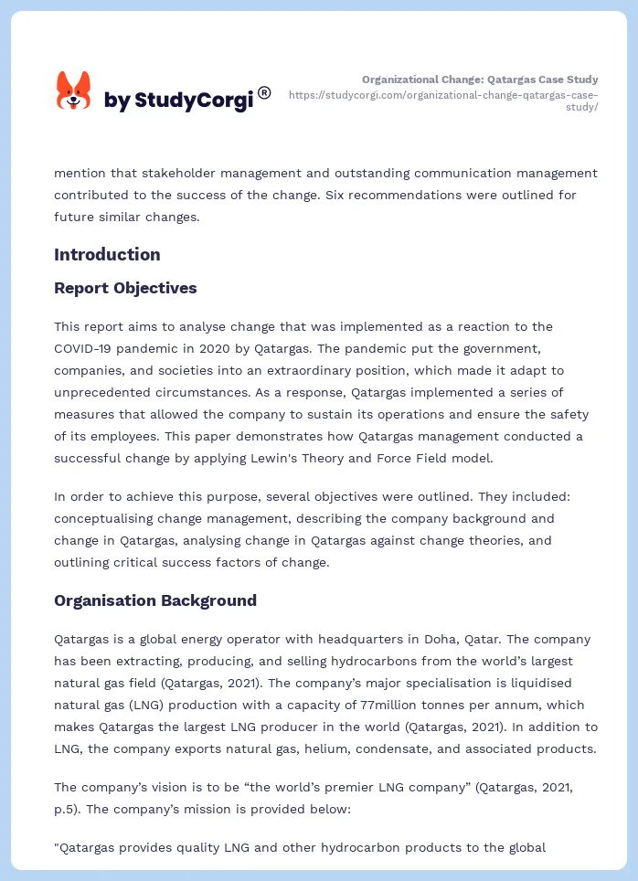 Organizational Change: Qatargas Case Study. Page 2
