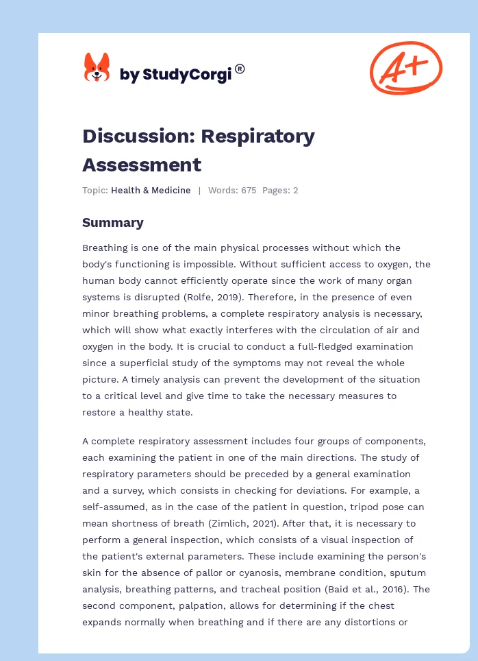 Discussion: Respiratory Assessment. Page 1