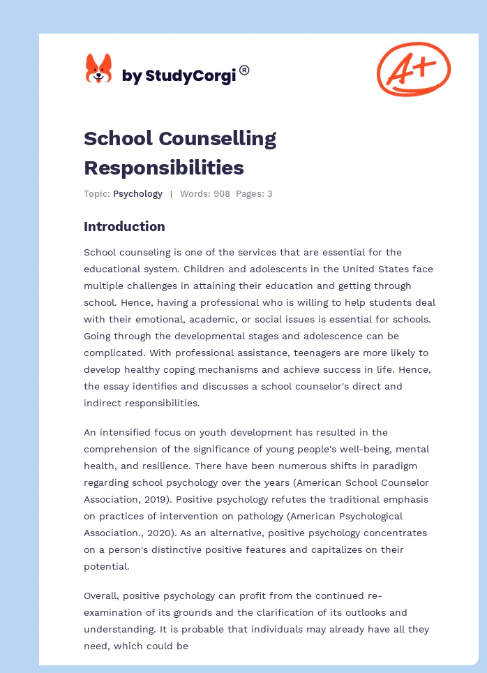 School Counselling Responsibilities. Page 1