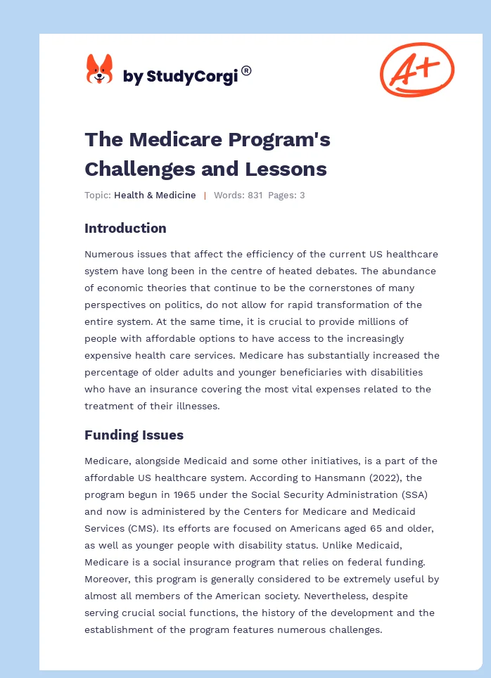 The Medicare Program's Challenges and Lessons. Page 1