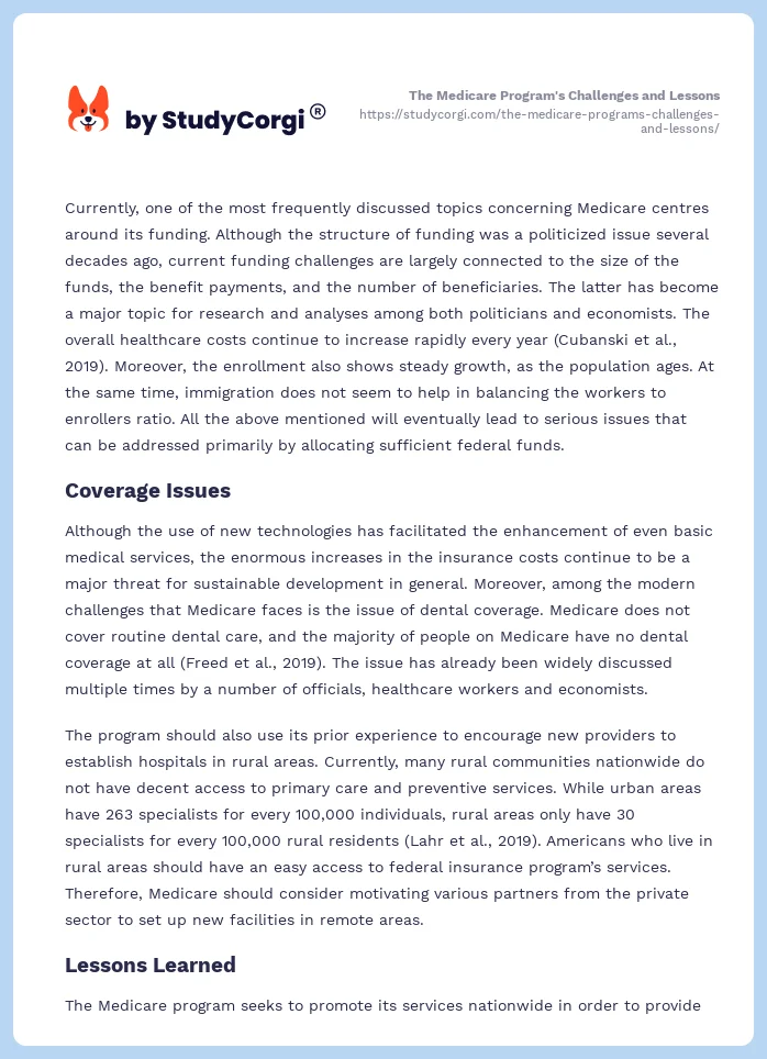 The Medicare Program's Challenges and Lessons. Page 2