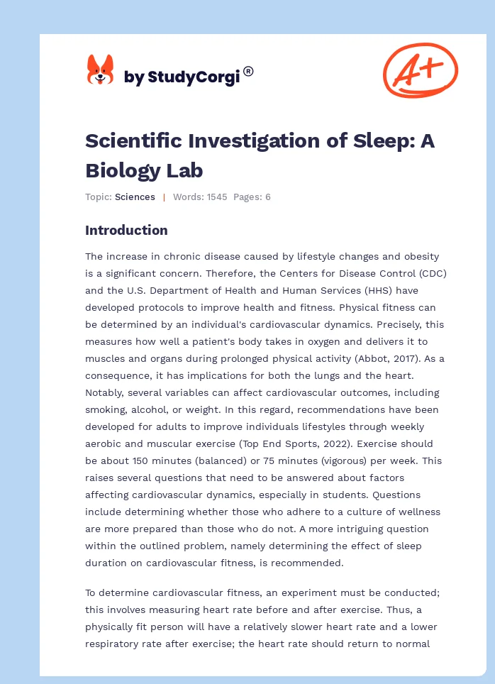 Scientific Investigation of Sleep: A Biology Lab. Page 1