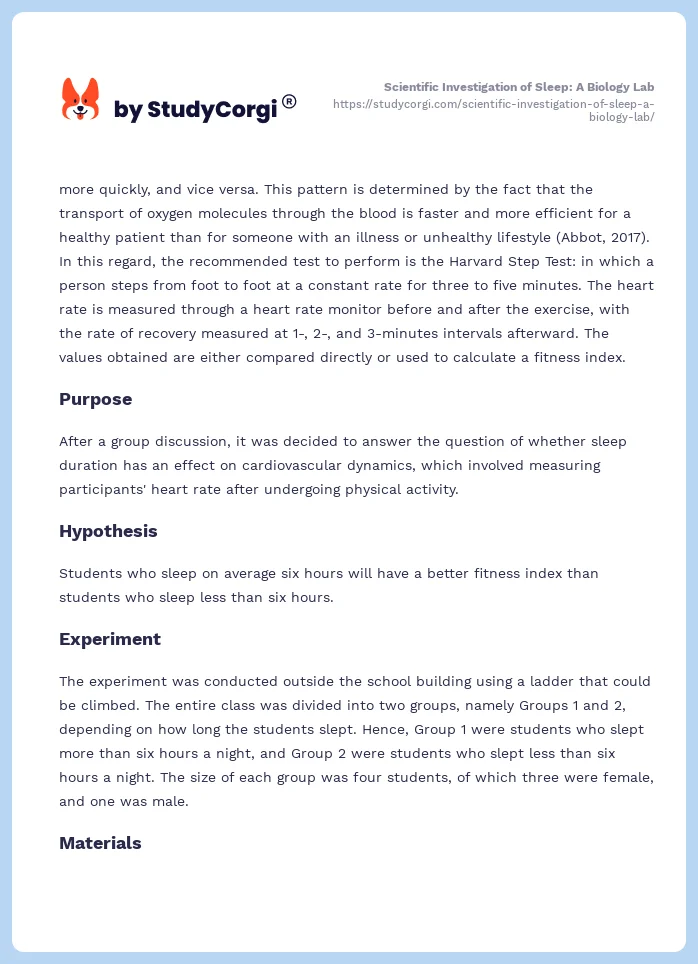 Scientific Investigation of Sleep: A Biology Lab. Page 2