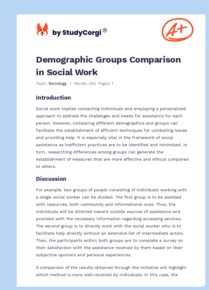 Demographic Groups Comparison in Social Work. Page 1