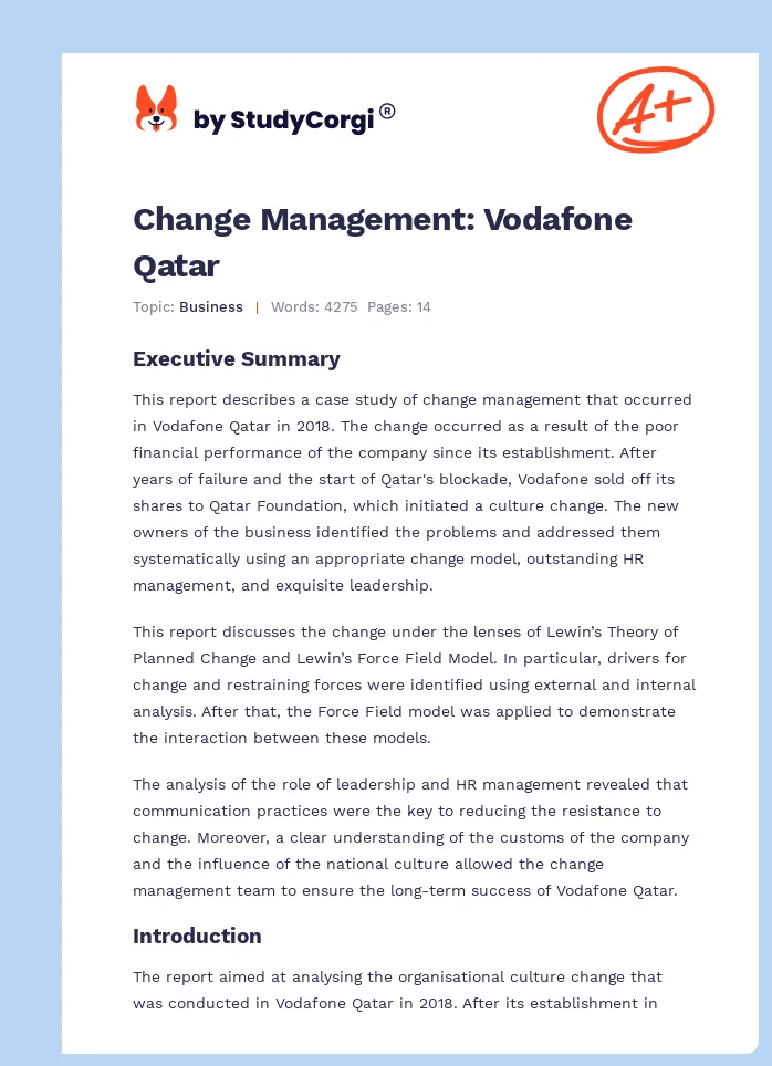 Change Management: Vodafone Qatar. Page 1