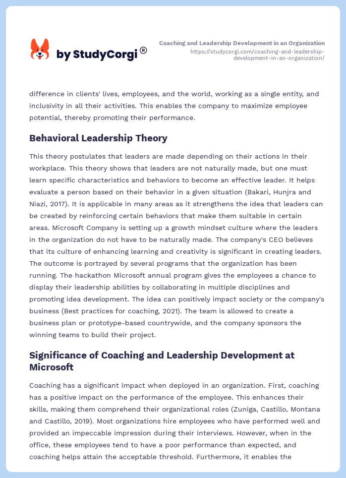 Coaching and Leadership Development in an Organization. Page 2
