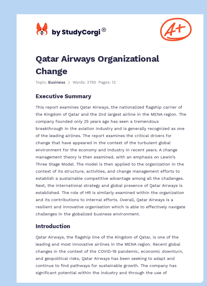 Qatar Airways Organizational Change. Page 1