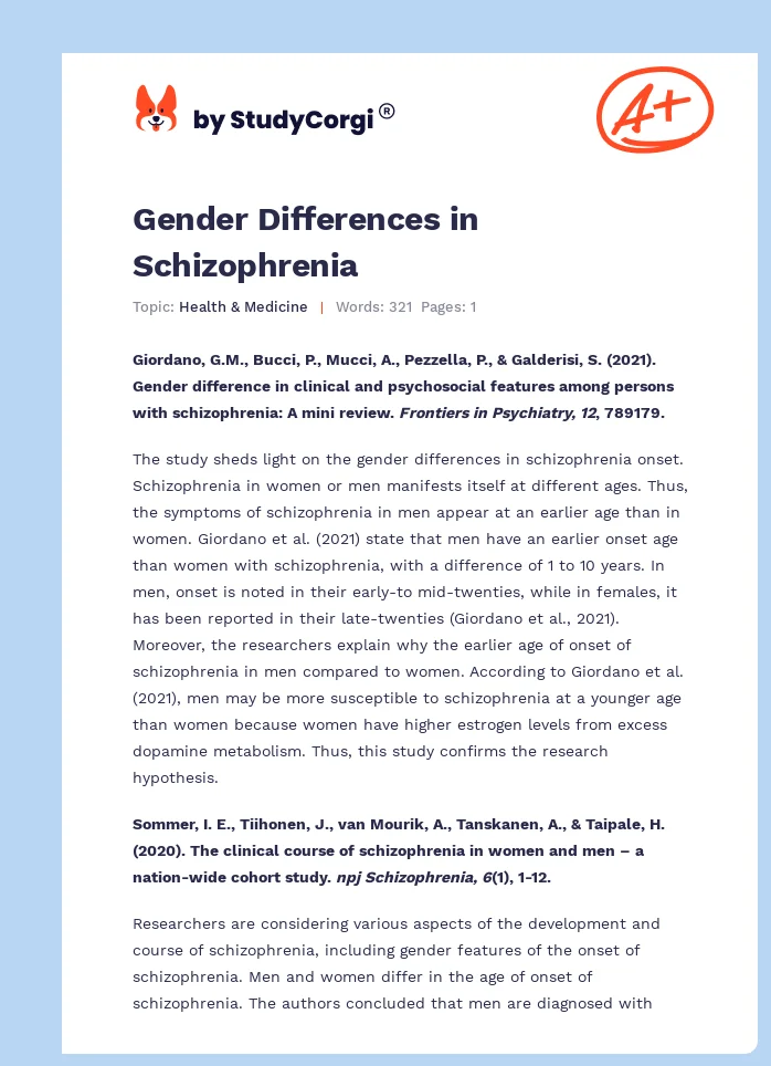 Gender Differences in Schizophrenia. Page 1