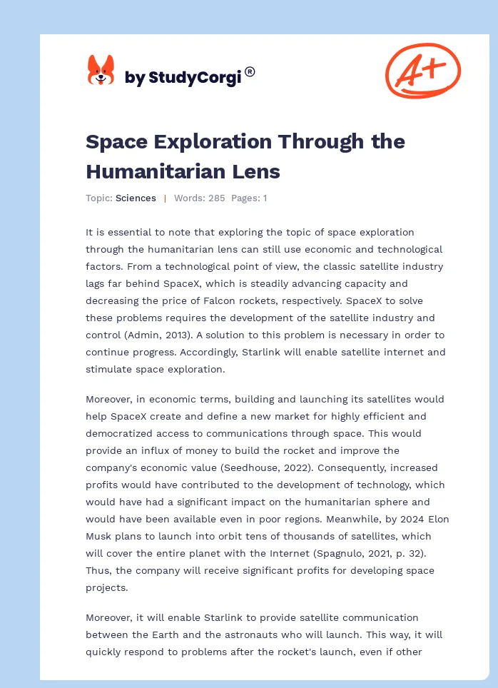 Space Exploration Through the Humanitarian Lens. Page 1