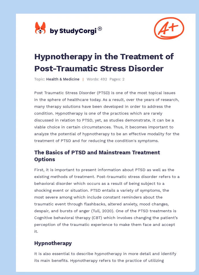 Hypnotherapy in the Treatment of Post-Traumatic Stress Disorder. Page 1