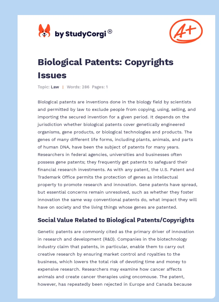 Biological Patents: Copyrights Issues. Page 1
