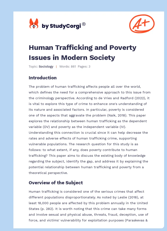 Human Trafficking and Poverty Issues in Modern Society. Page 1