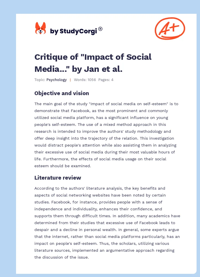 Critique of "Impact of Social Media..." by Jan et al.. Page 1