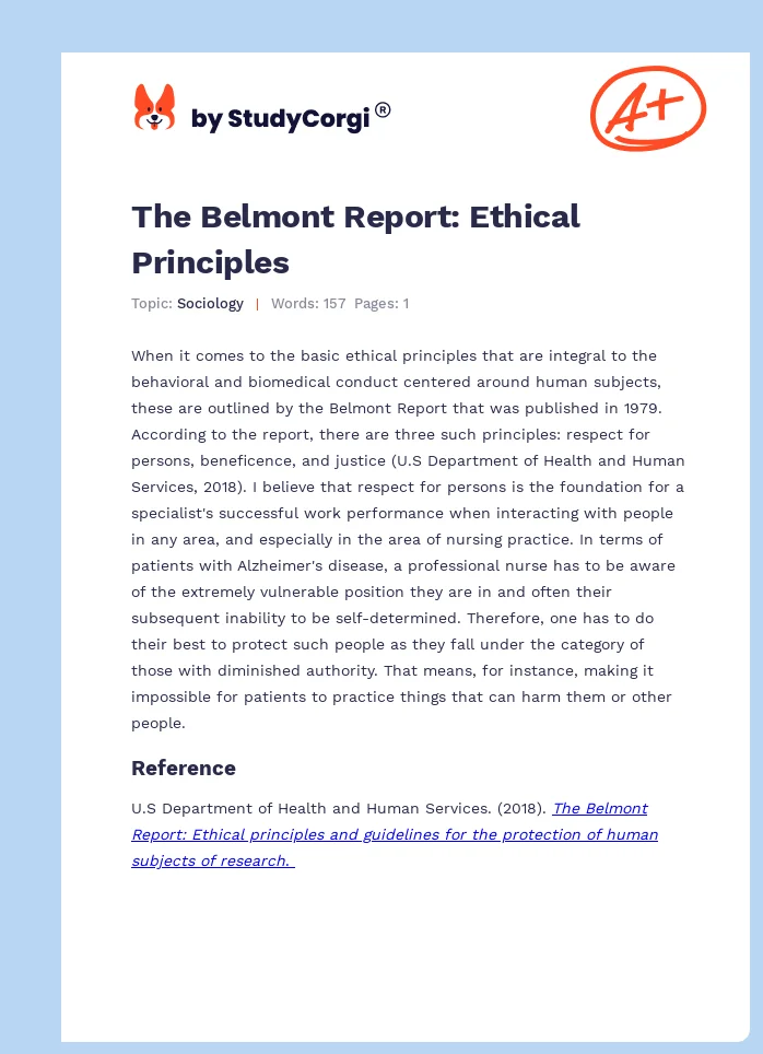 The Belmont Report: Ethical Principles. Page 1