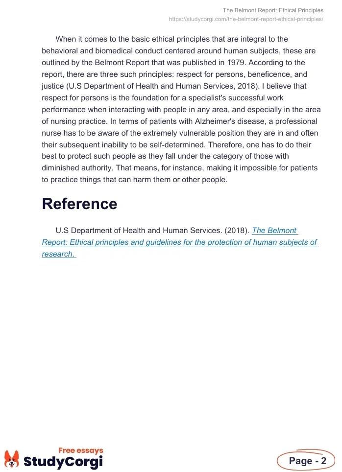 The Belmont Report: Ethical Principles. Page 2