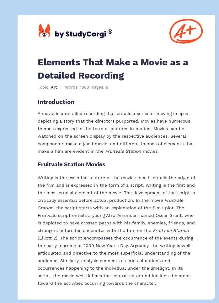 Elements That Make a Movie as a Detailed Recording. Page 1