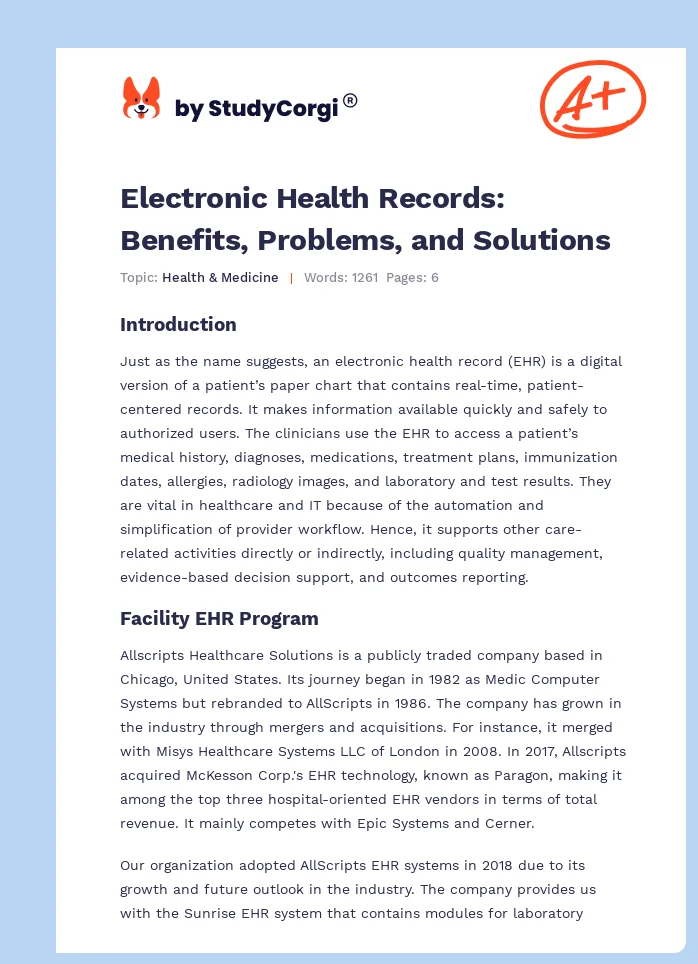 Electronic Health Records: Benefits and Drawbacks. Page 1